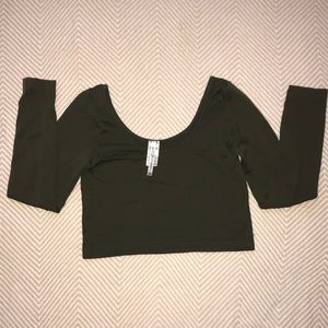 Green Long Sleeve Crop Top